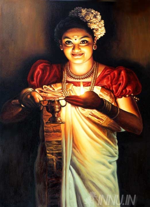 Buy Fine art painting Kerala lady with an oil lamp01 by Artist Unknown Artist