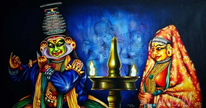 Buy Fine art painting Kathakali pair performing by Artist Unknown Artist