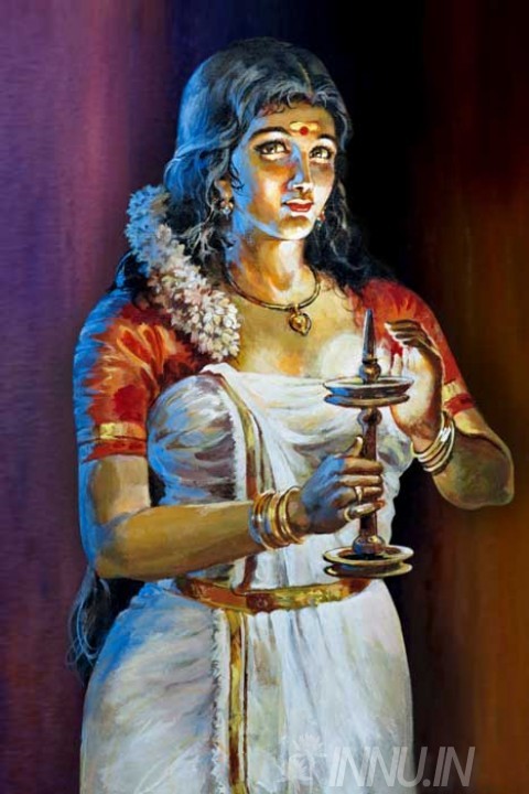 Buy Fine art painting Kerala lady with nilavilakku (lamp) by Artist Unknown Artist