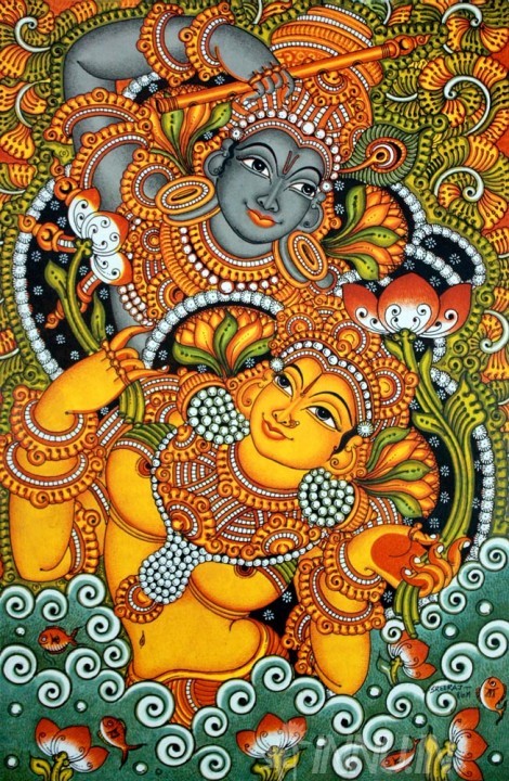 Buy Fine art painting Krishnan & Radha dance Mural by Artist Unknown Artist