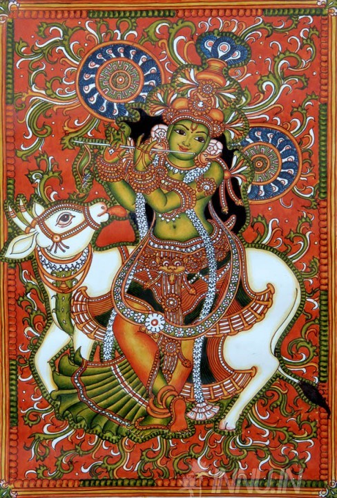 Buy Fine art painting Krishna with Kamadhenu by Artist Unknown Artist