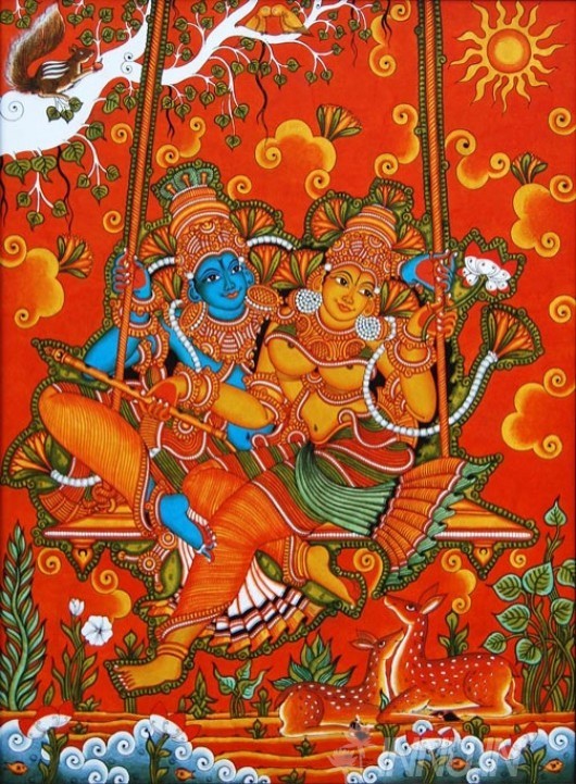 Buy Fine art painting Krishnan and Radha Swinging Mural by Artist Unknown Artist