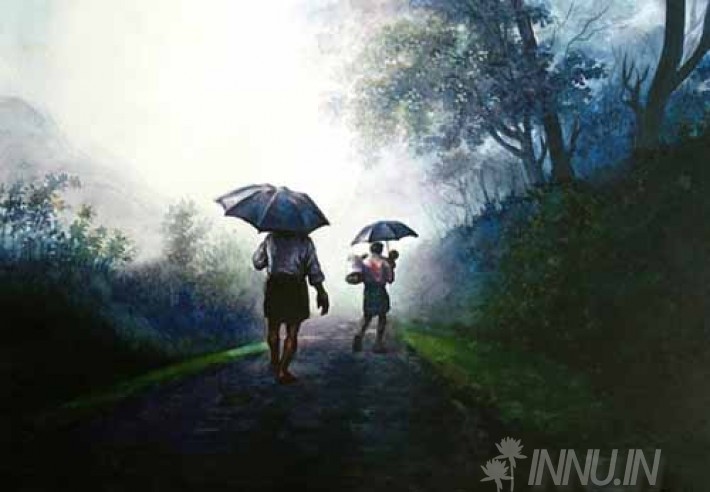 Buy Fine art painting Monsoon - Man with a child by Artist Unknown Artist