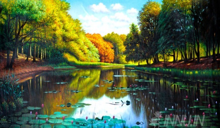 Buy Fine art painting Lotus lake by Artist Unknown Artist