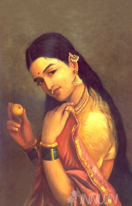 Buy Fine art painting Lady with Fruit by Artist Raja Ravi Varma