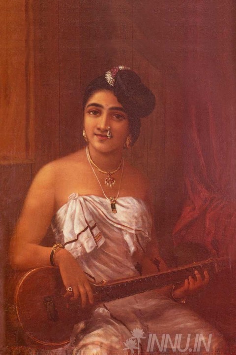 Buy Fine art painting Lady with Veena by Artist Raja Ravi Varma