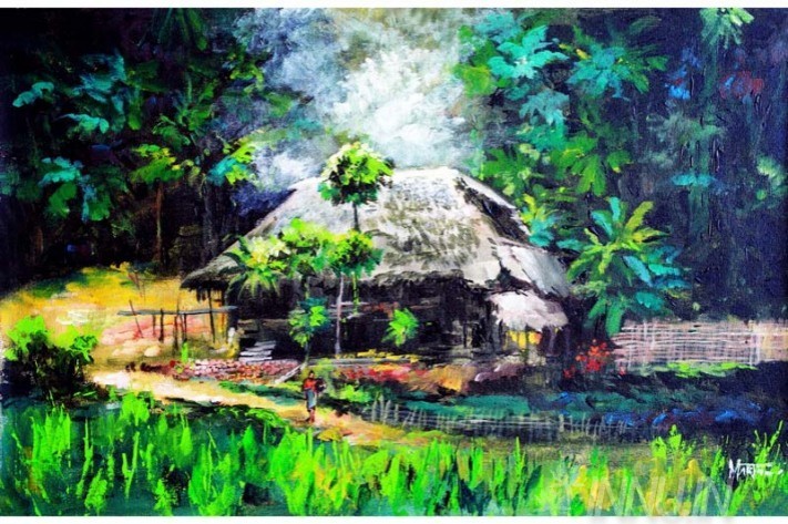 Buy Fine art painting Village thatched hut by Artist Martin