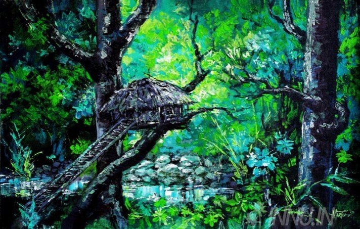 Buy Fine art painting Tree hut by Artist Martin