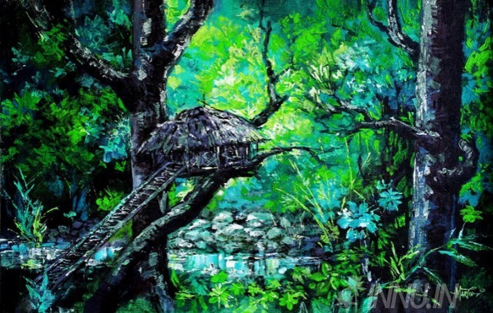 Buy Fine art painting Tree hut by Artist Martin