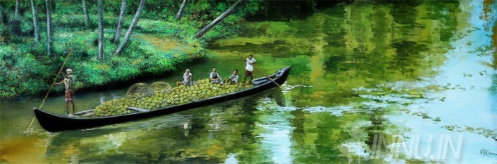 Buy Fine art painting Boat carrying coconuts by Artist Martin