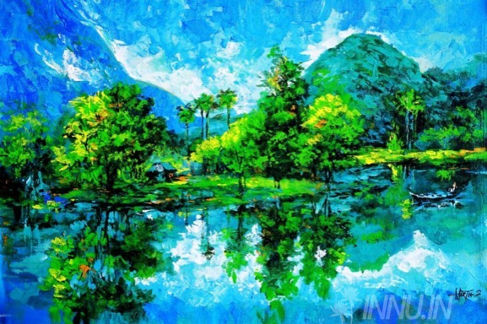Buy Fine art painting Hillside village by Artist Martin