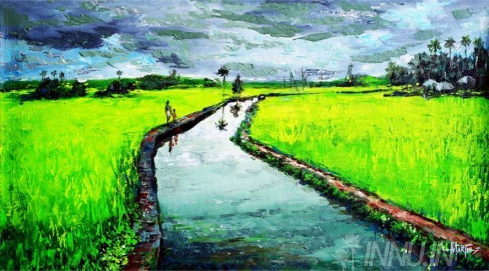 Buy Fine art painting Paddy field by Artist Martin
