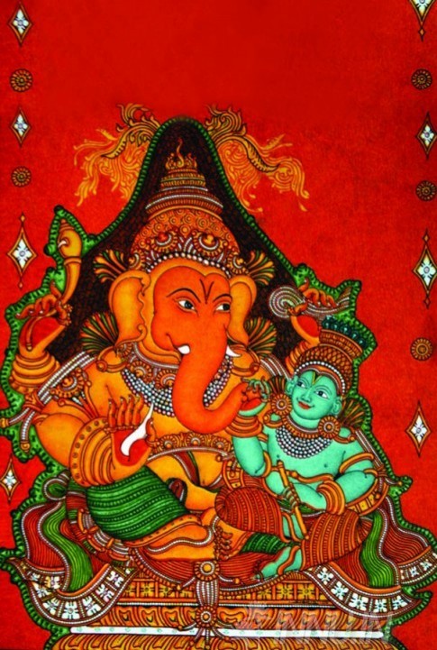 Buy Fine art painting Mural Ganapati & Unni Kannan by Artist Unknown Artist