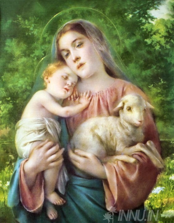 Buy Fine art painting Mother Mary with child Jesus and a sheep 2 by Artist Unknown Artist