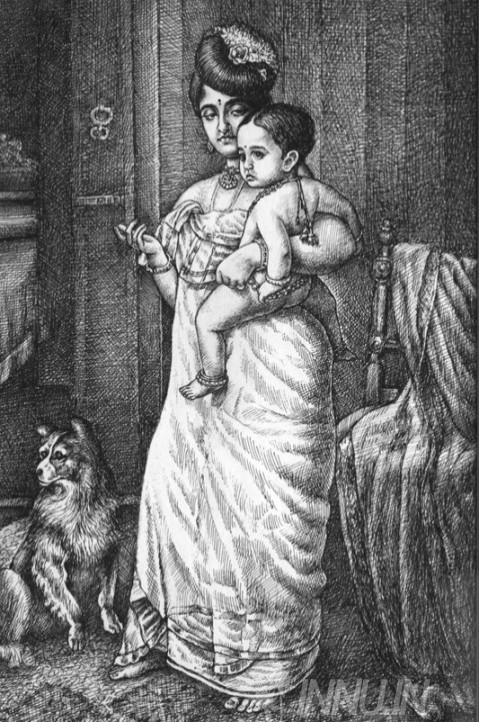 Buy Fine art painting Kerala lady with child by Artist Mahesh