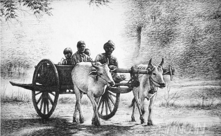 Buy Fine art painting Bullock cart by Artist Mahesh