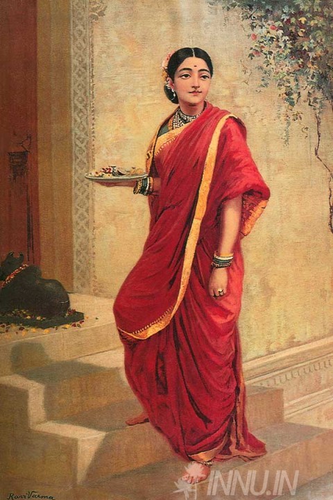 Buy Fine art painting Lady Going for Pooja by Artist Raja Ravi Varma