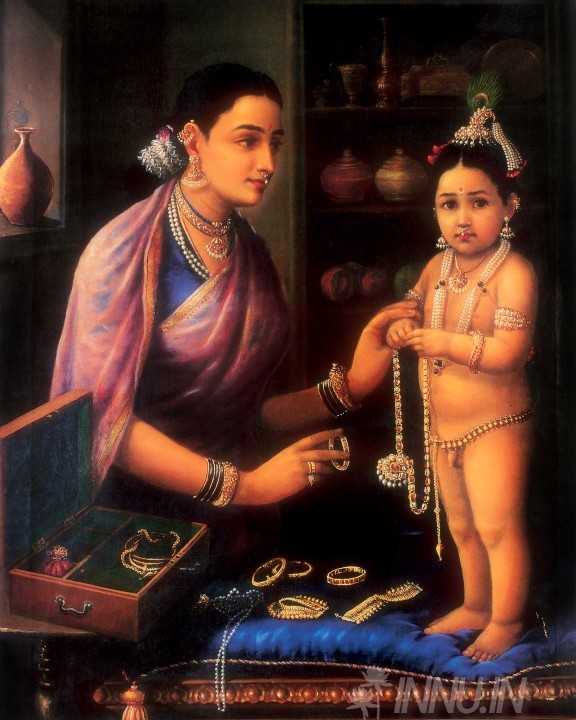 Buy Fine art painting Yashoda Adoring Krishna by Artist Raja Ravi Varma