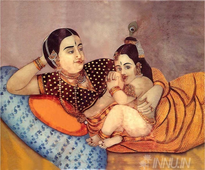 Buy Fine art painting Yashoda feeding Krishna by Artist Raja Ravi Varma