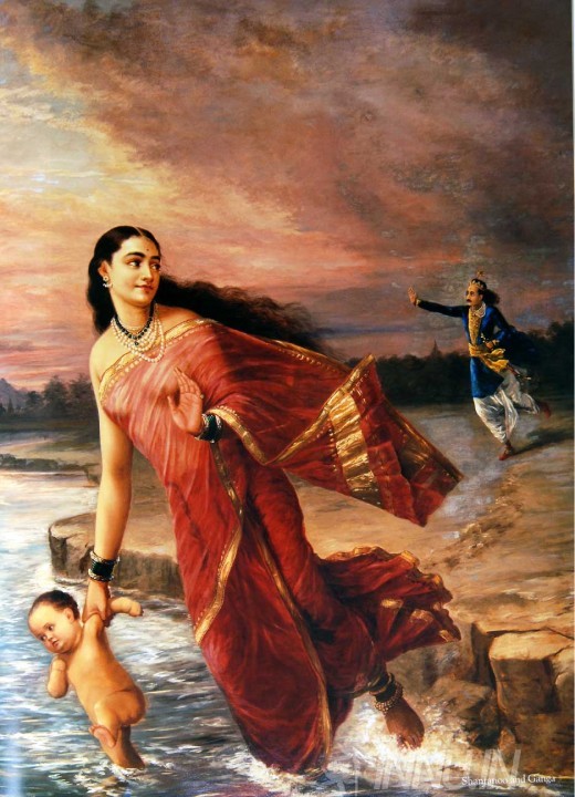 Buy Fine art painting King Shantanu and Ganga by Artist Raja Ravi Varma