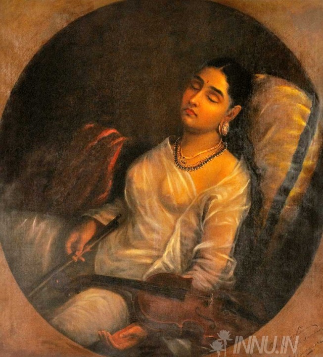 Buy Fine art painting Lady Resting on the Pillow by Artist Raja Ravi Varma