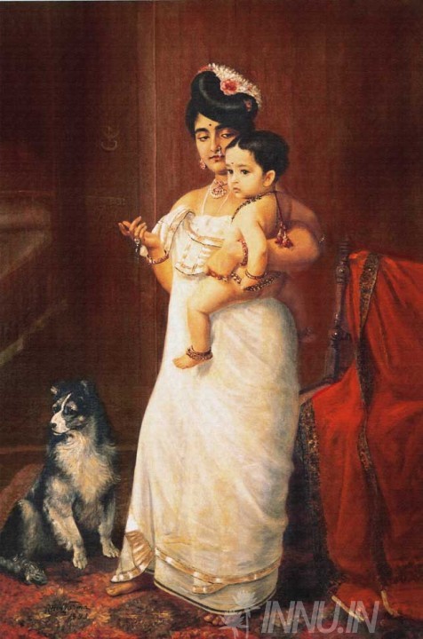 Buy Fine art painting Kerala lady with child 2  by Artist Raja Ravi Varma