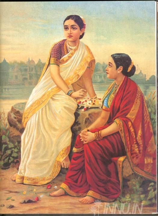 Buy Fine art painting Radha and Sakhi by Artist Raja Ravi Varma