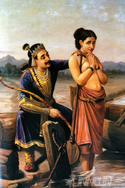 Buy Fine art painting King Shantanu & Satyavati by Artist Raja Ravi Varma
