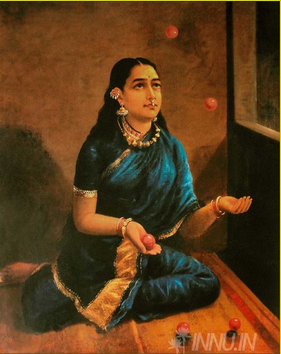 Buy Fine art painting Lady juggler  by Artist Raja Ravi Varma