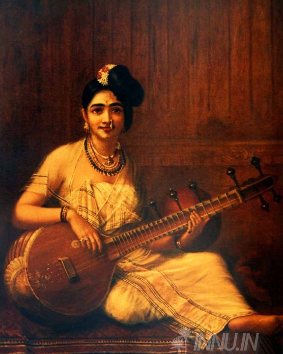 Buy Fine art painting Lady with Veena 3 by Artist Raja Ravi Varma