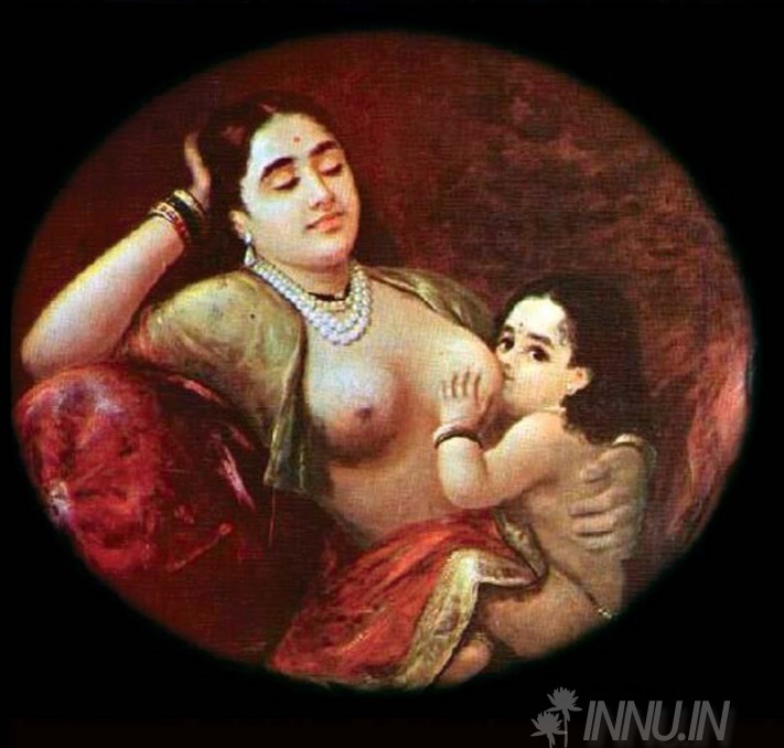 Buy Fine art painting Yesoda breastfeeding Krishna by Artist Raja Ravi Varma