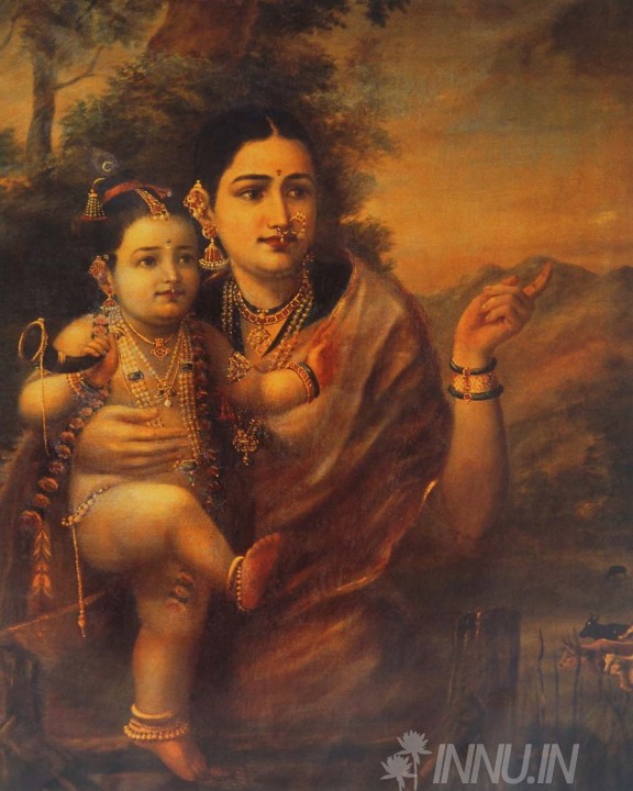 Buy Fine art painting Krishna in the Lap of Mother Yashoda by Artist Raja Ravi Varma