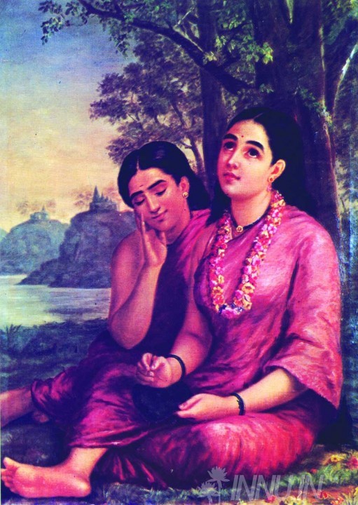 Buy Fine art painting Shakuntala writing a love letter to Dushyantan by Artist Raja Ravi Varma