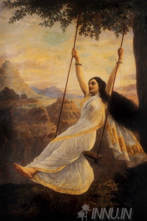 Buy Fine art painting Mohini on a Swing by Artist Raja Ravi Varma