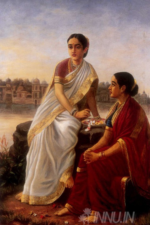 Buy Fine art painting Radha and Sakhi 2  by Artist Raja Ravi Varma