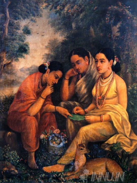 Buy Fine art painting Shakuntala Writing Letter to Dushyanta 2 by Artist Raja Ravi Varma