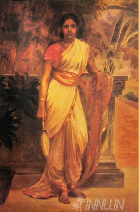 Buy Fine art painting Lady near the Wall by Artist Raja Ravi Varma