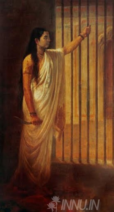 Buy Fine art painting Imprisoned Lady Holding a Dagger by Artist Raja Ravi Varma