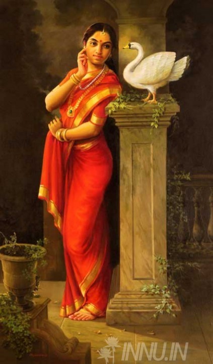 Buy Fine art painting Hamsa Damayanti - Inspired from Raja Ravi Varma by Artist Unknown Artist