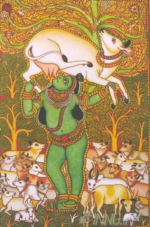 Buy Fine art painting Child Krishna drinking Cows milk by Artist Unknown Artist