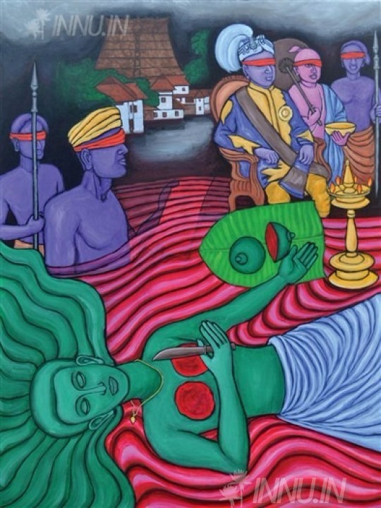 Buy Fine art painting Nangeli's Sacrifice against breast tax by Artist Murali T