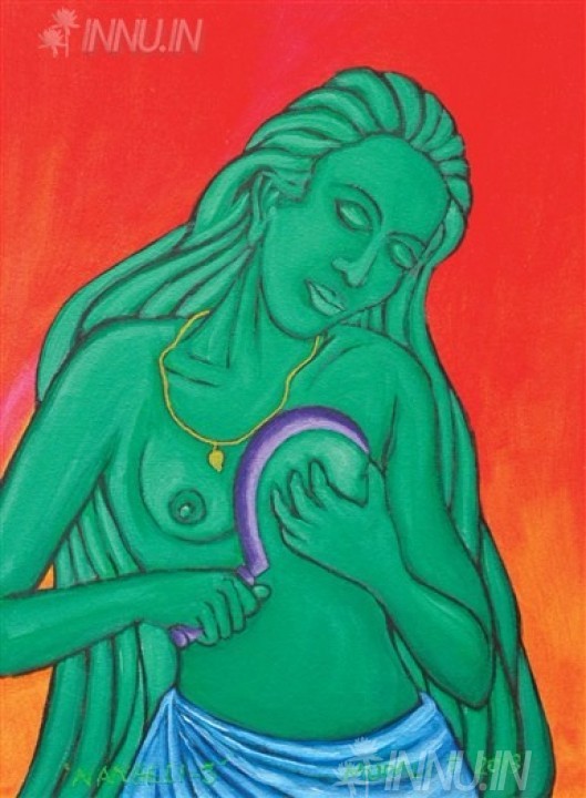 Buy Fine art painting Nangelis Sacrifice: Cut-off her breast by Artist Murali T