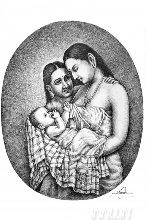 How to Draw Mother and Child Very Easy || Traditional Mother Drawing ||  Mother's Love Drawing - YouTube