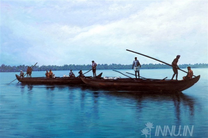 Buy Fine art painting Kerala boats in Lake by Artist Unknown Artist
