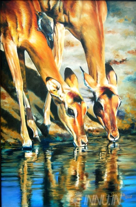 Buy Fine art painting Two Horses by Artist Rajasekharan Parameswaran