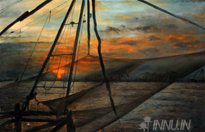 Buy Fine art painting Fishing Net by Artist Rajasekharan Parameswaran