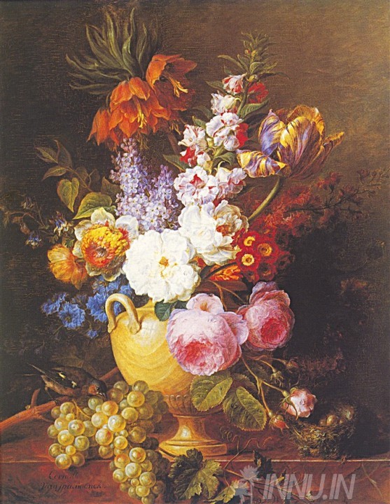 Buy Fine art painting Still Life With Flowers And Grapes by Artist Cornelis Van Spaendonck
