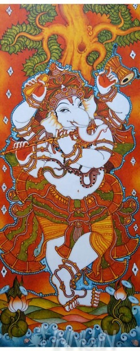 Buy Fine art painting Ganesha Playing Flute by Artist Unknown Artist