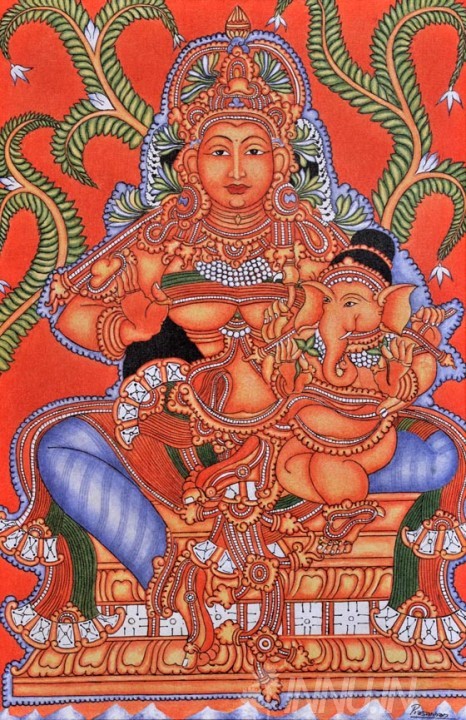 Buy Fine art painting Parvathy & Ganapathi   by Artist Unknown Artist