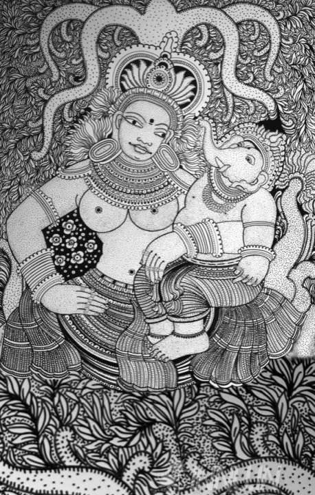 Buy Fine art painting Parvathy & Vinayaka by Artist Unknown Artist